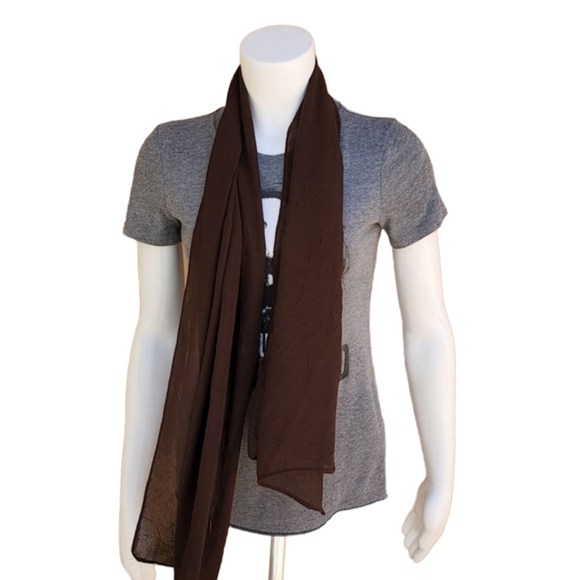 Brown Crinkled Textured Rectangle Chiffon Scarf Wrap Hijab from Egypt - Picture 9 of 10